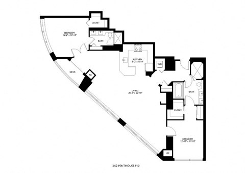 Floor plan for 2 beds, 2 baths, 1457 sqft